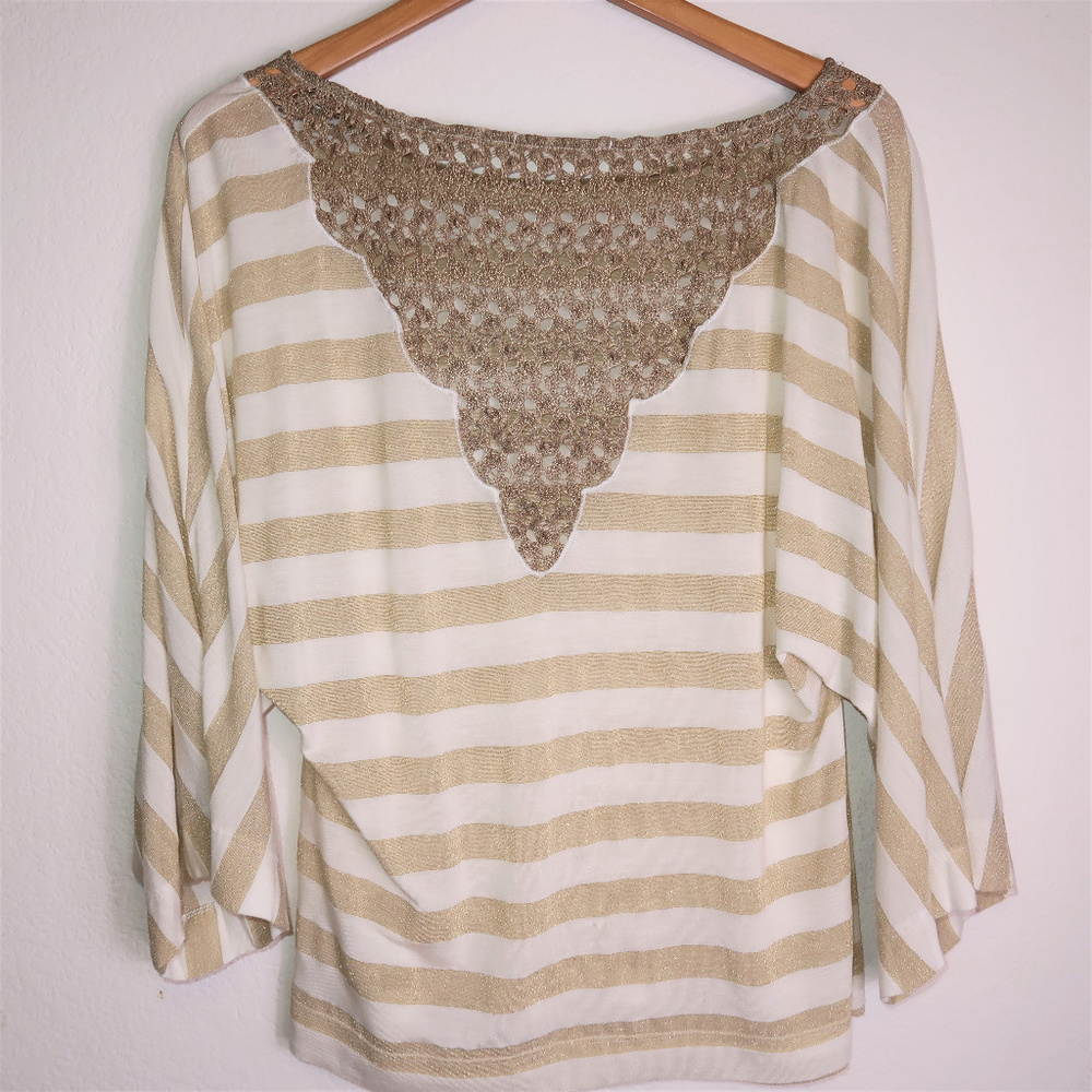 Language Top, white and gold stripes, size Medium - Picture 8 of 8
